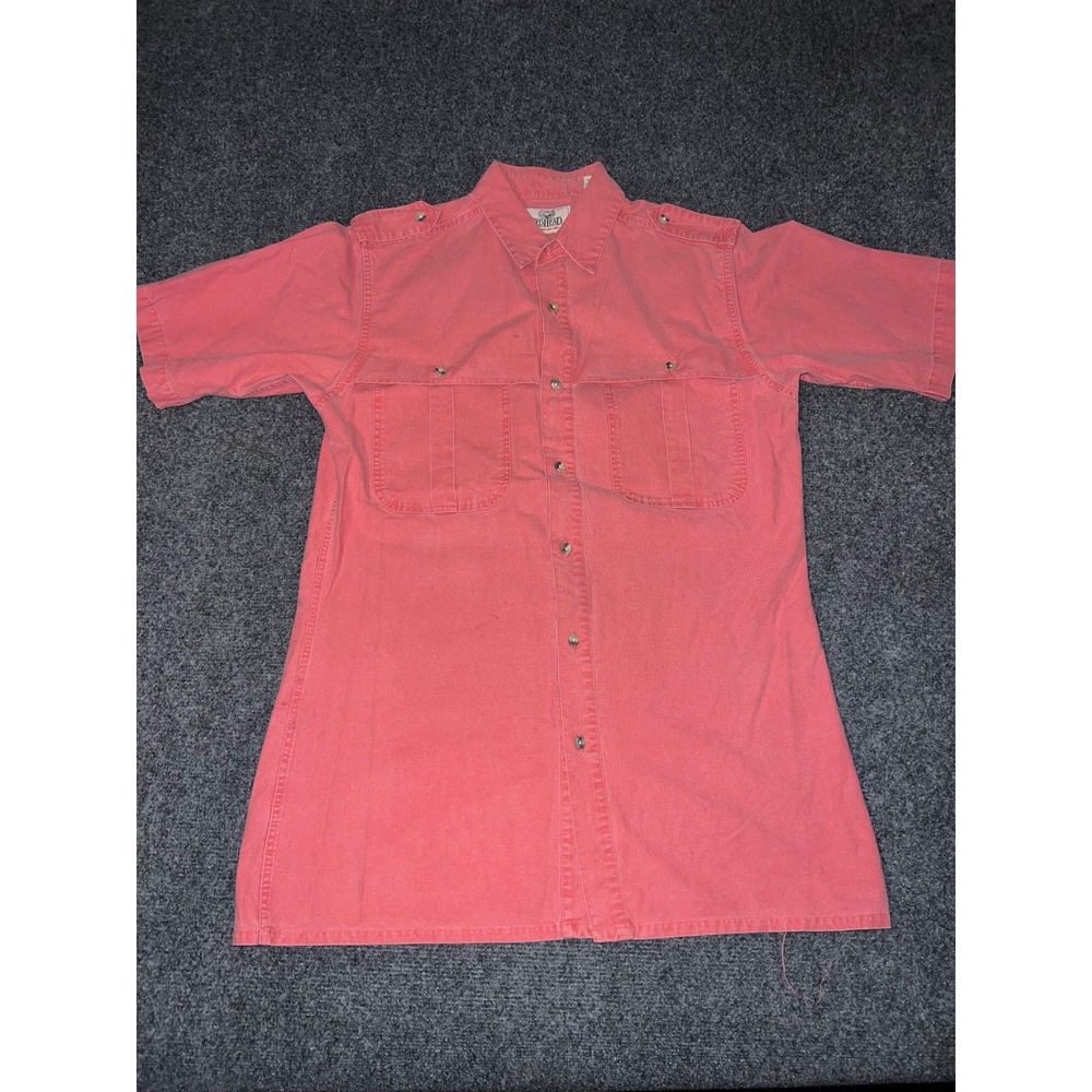 RedHead Mens Medium Salmon Pink Short Sleeve Button Down Cotton Safari Shirt